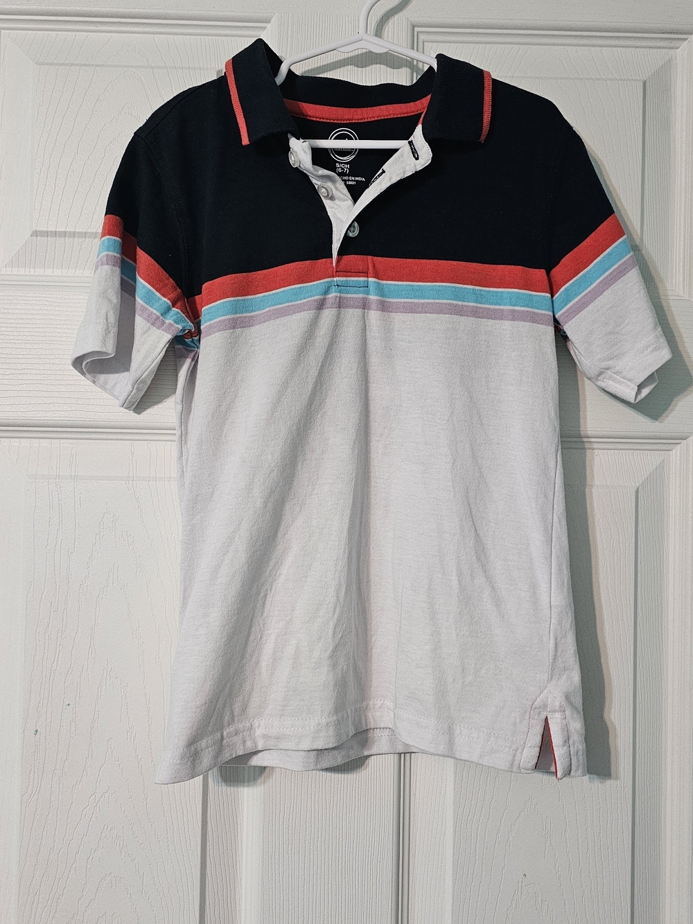 wonder nation Black, White & Coral Stripe Polo